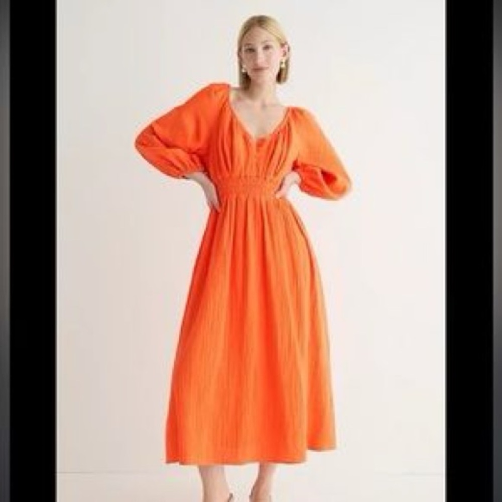 NWT J Crew Midi Gauze Dress Fire Lily — Small Tall